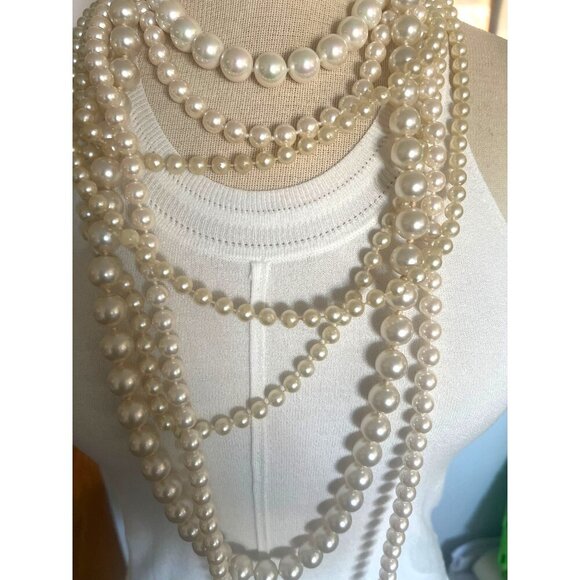 Pearl Necklace Knotted b/w Each Faux Pearl Bead High Quality Opera Lengrh Approx - Picture 11 of 12